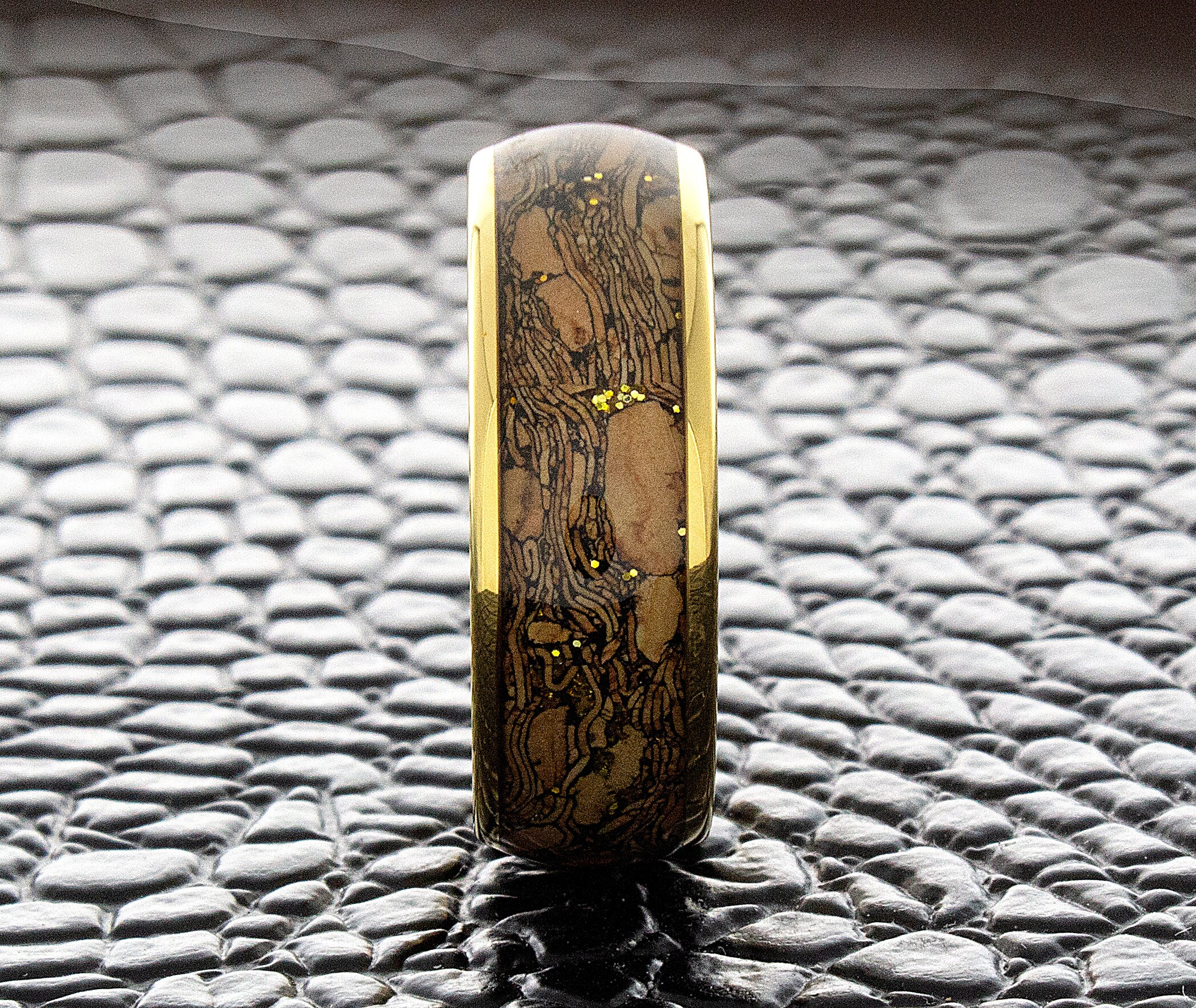 Tungsten Cork Inlay Ring, Yellow Gold Ring, 8mm Men Women Wedding Band ...