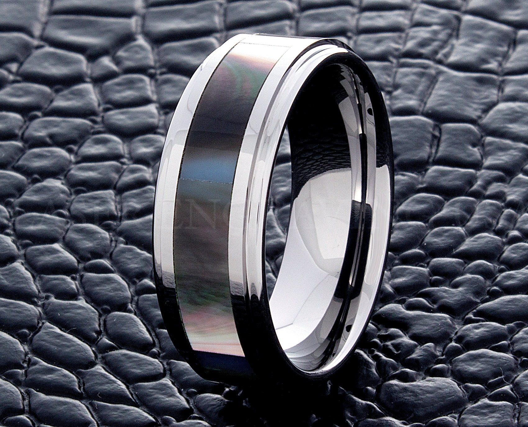 Fede Nuziale In Tungsteno Anello In Tungsteno Conchiglia Di Abalone Argento 8MM Uomo Donna Fede Nuziale Anello Incisione Personalizzata Per Lei Comfort Fit Nuovo - Italia - Foto 9