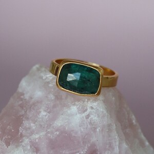 Natural Emerald 14K Gold Plated Emerald Cut Ring, 925 Sterling Silver, Vintage Feeling Emerald Ring, Birthstone Ring, Gift for Her