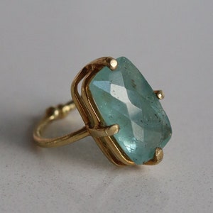 Vintage Emerald Cut Aquamarine Ring, Aquamarine March Birth Stone, Green Aquamarine Stone Vintage Ring, Aquamarine Gift for Her