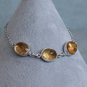 Citrine 3 Stone Bracelet, Natural Citrine 925 Sterling Silver, November Birthstone Bracelet, Handcrafted Gemstone Gift for Her,Birthday Gift