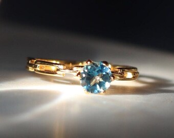 Topaz Dainty Ring, Genuine Blue Topaz, 18K Gold Plated, 925 Sterling Silver Ring, Adjustable Ring, Minimalist Ring, Gift for Her