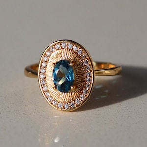 Natural Blue Topaz Ring, 925 Sterling Silver, 18K Gold Plated, Swiss Blue Topaz Ring, Promise Ring