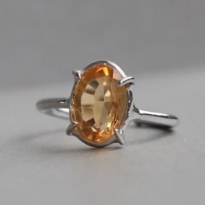 Citrine Silver Prong Dainty Ring, Ring for Women, Natural Citrine Gemstone Ring, November Birthstone Citrine Jewelry, Gift for Her