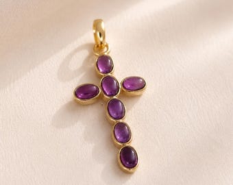 Natural Amethyst Cross Pendant 925 Sterling Silver, Amethyst Criss Cross Pendant, Oval Amethyst Gemstone Pendant, Gift for Her