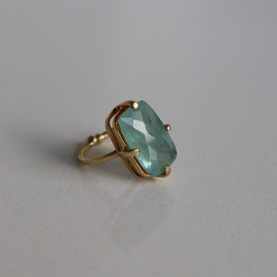 Vintage Emerald Cut Aquamarine Ring, Aquamarine March Birth Stone, Green Aquamarine Stone Vintage Ring, Aquamarine Gift for Her