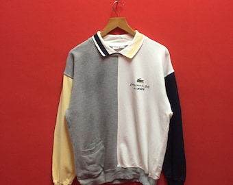 Vintage 90s Lacoste Sweatshirt Jumper Pullover Multicolour Lacoste Sweatshirt Embroidery Logo Medium Size