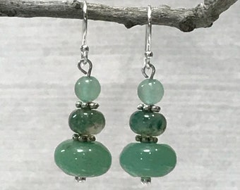 Aventurine Jasper Earrings, green stone earrings, green dangle earrings, gemstone earrings, green earrings, green jewelry, dangle earrings