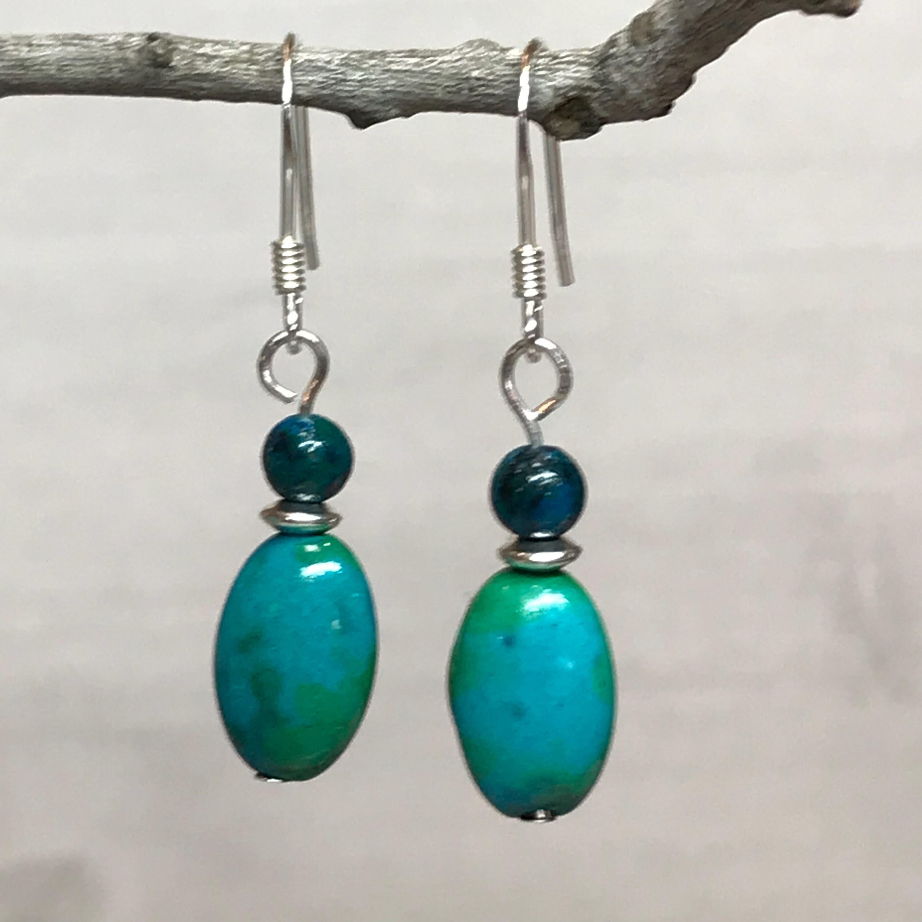 Blue Green Stone Earrings Gemstone Earrings Boho Earrings - Etsy