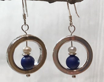 Lapis Earrings, Blue Stone Earrings, Blue Spinner Earrings, Fidget Spinner Earrings, spinning jewelry, spinner jewelry, spinning earrings