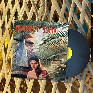 Tiki Christmas Tree Ornament Martin Denny Hawaiian Mini Record Album FORBIDDEN ISLAND