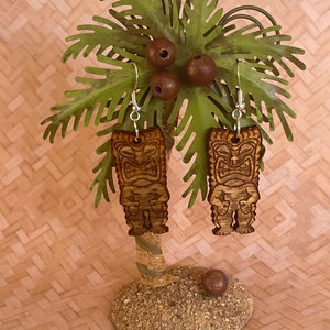Handgemaakte houten Tiki Bar Lounge retro-oorbellen