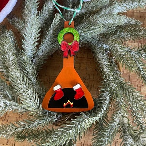 The Origina Handcrafted Wooden 60s and 70s Retro Fireplace Malm MCM Mid Century Modern Christmas Tree Ornament