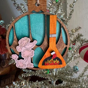 Retro Brasilia Themed MCM Mid Century Modern Pink Poodle Malm Fireplace Christmas Ornament