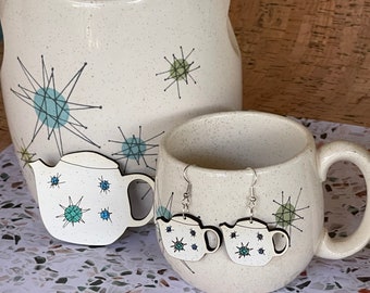 Groovy Handcrafted Franciscan Starburst Atomic Retro Teapot Earrings