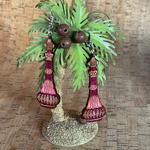 Handcrafted Wooden I Dream of Jeannie Genie Bottle Retro MCM Earrings