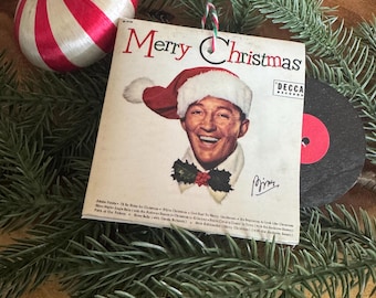 Classic Christmas Tree Ornament Mini Record Album White Christmas Bing Crosby Merry Christmas