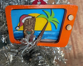 Tiki Christmas Tree Ornament Retro Santa Claus Beach Surfer MCM Tiki Television 2022 EDITION