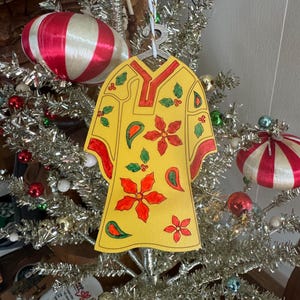 Groovy Handgefertigte hölzerne 60er und 70er Jahre Retro Mrs Roper Kaftan / MuMu Weihnachtsbaumschmuck Weihnachtssterne