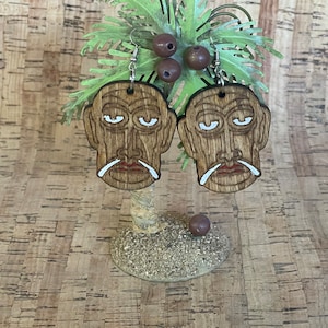Handcrafted Wooden Mr. Bali Hai Tiki Bar Tiki Mug Lounge Retro Earrings