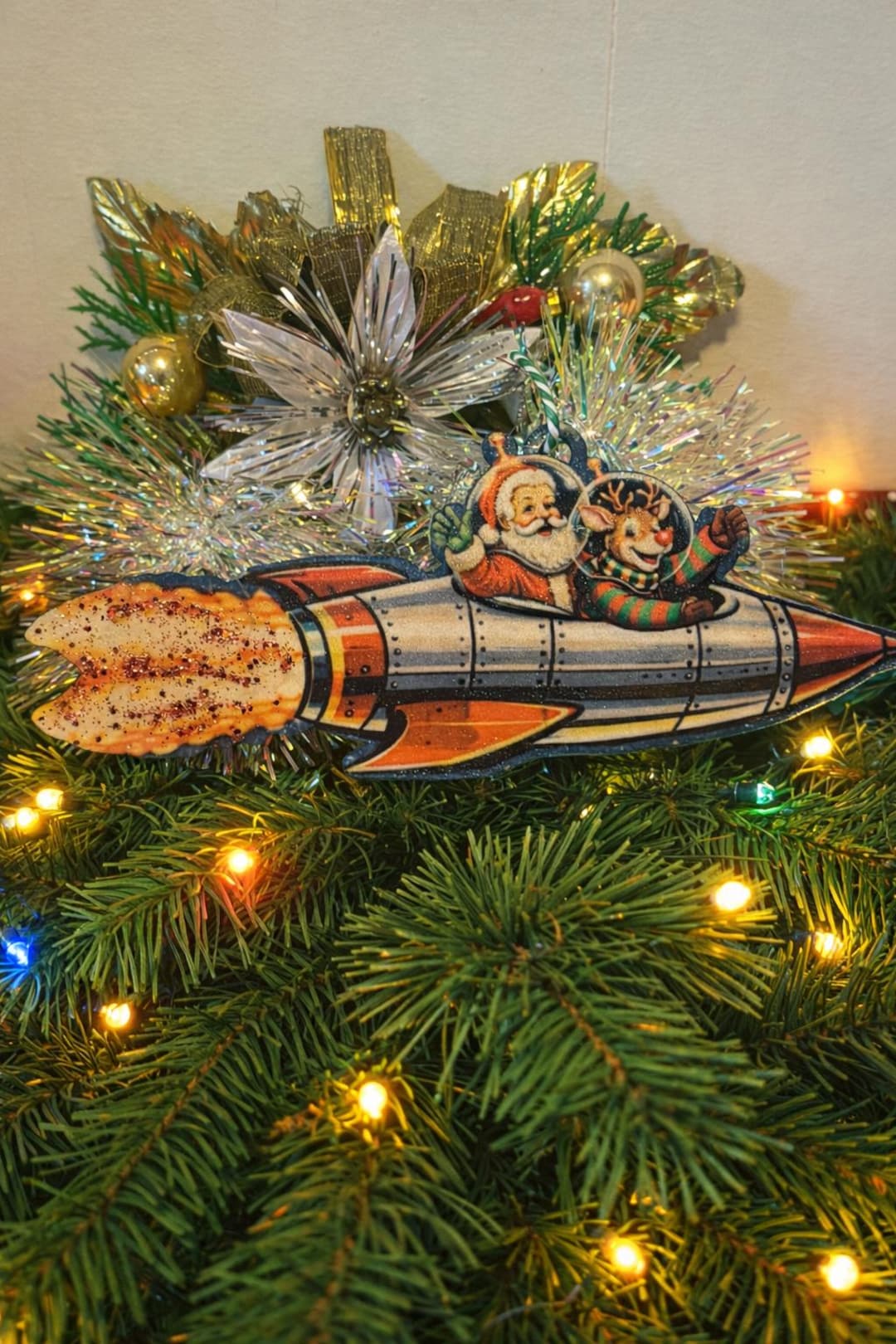 Rocket Rudolph Adorable Rocket Flying Space Age Santa Claus and Rudolph the Red Nosed ...