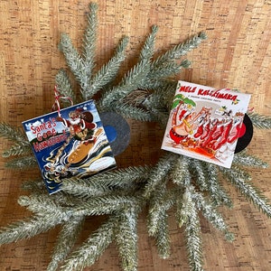 Tiki Christmas Tree Ornament Set Mele Kalikimaka and Santa’s Gone Hawaiian Mini  Record Albums