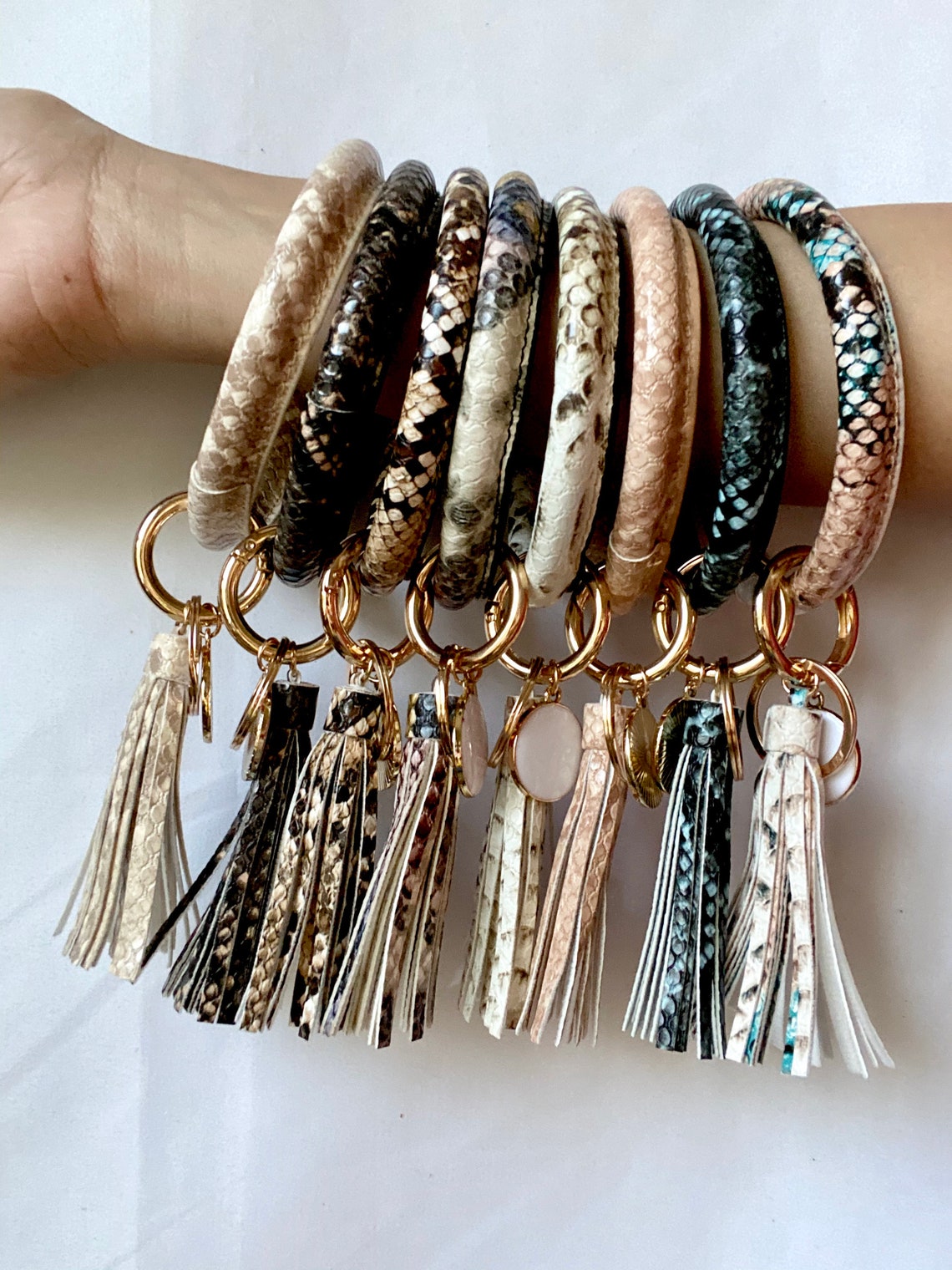 Bangle keychain with matching tassel Monogram disc Keychain Etsy