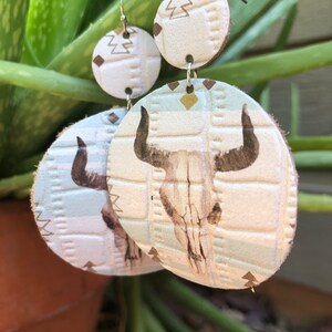Cow Skull Leather Earrings