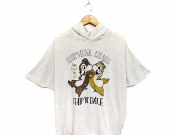 Rare! Chip N Dale Chipmunk Chaos Cartoon Disney Big Logo Hoodies Sweatshirt Sweater Jumper Pullover Spellout Style Fashion / Size Large