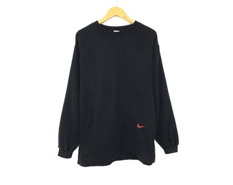 Rare! Nike Swoosh 90s Center Small Logo Embroidery Spellout Crewneck Sweatshirt Jumper Pullover Vintage Sportswear Streetwear / Size Large