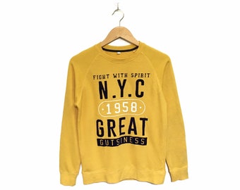 Rare! NYC Great Gutsiness Big Logo Embroidery Spellout Vintage Crewneck Sweatshirt Jumper Pullover/ Size Medium