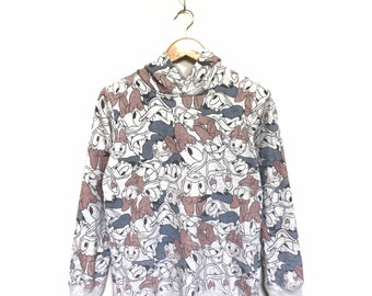 ¡Raro! Sudadera con capucha Donald & Daisn Disney con estampado completo, estilo vintage de dibujos animados Disney / Talla grande