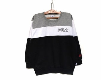 Rare! Fila Small Logo SpellOut Crewneck Sweatshirt Jumper Hoodies/Fila International/Sportswear/Streetwear/ Size Large