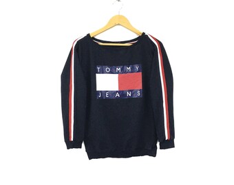 Selten ! Tommy Jeans Big Logo Spellout Vintage Sweatshirt Pullover Pullover Jacke Pullover Streetwear Tommy Hilfiger Style Fashion / Größe Large