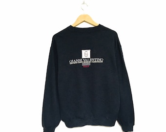 Rare! Gianni Valentino Italy Big Logo Embroidery 90s Crewneck Sweatshirt Jumper Pullover Spellout Vintage Designer Fashion / Size Large