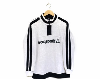 Rare! Le Coq Sportif Big Logo Embroidery Spellout Vintage Half Zip Sweatshirt Crewneck Jumper Pullover Style Fashion Streetwear/ Size Medium