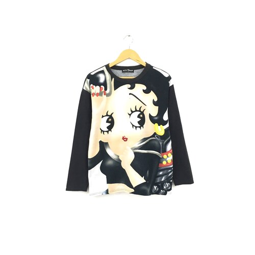 Rare! Betty Boop Love Cartoon Overprint T Shirt Crewneck Sweatshirt Jumper Pullover Spellout Vintage 90s Style Fashion Designer / Size shops Large