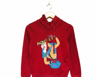 Rare! Metersbonwe Animation Film Monkey Big Logo Spellout Vintage Hoodies Sweatshirt Pullover Style Fashion Designer / Size X Small