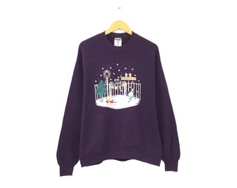 Rare! Gingerbread Lane Christmas Jerzees Vintage 90s Big Logo Spellout Vintage Crewneck Sweatshirt Jumper Pullover Fashion / Size Large