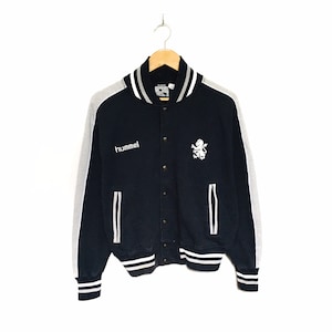 Rare! Hummel Big Logo Embroidery Spellout Varsity Jackets Button Pullover Sweatshirt Sweater Vintage Style Fashion Designer / Size Medium