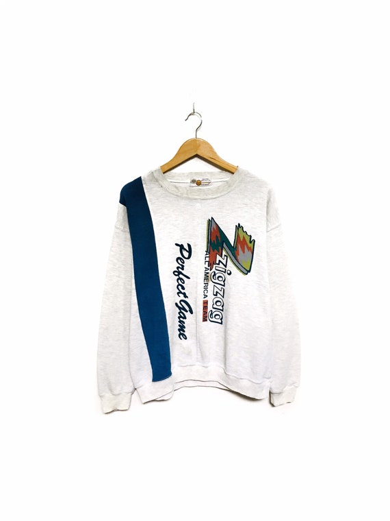 Extrano Zigzag American Team Perfect Game Big Logo Spellout Vintage 90s Crewneck Sudadera Jumper Jersey Estilo Ropa deportiva Tamano Grande Etsy Mexico