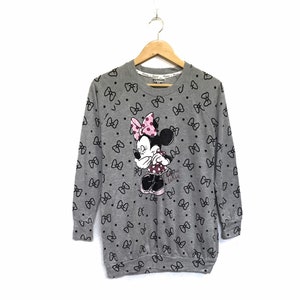 Raro! Minnie Mouse Topolino Disney Cartoon Big Logo Felpe con cappuccio Felpa Pullover Spellout Vintage Disney / Taglia Media