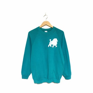 Selten ! 90er Jahre Pferd Big Logo Aufbügeln Stickerei Crewneck Sweatshirt Pullover Pullover Vintage Fruit Of The Loom Style Fashion Made USA / Größe L