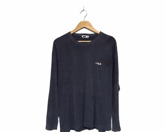 Rare! 90s Fila Small Logo Embroidery Spellout Tee T Shirt Crewneck Longsleeve Sportswear Streetwear Style Fashion / Size Large