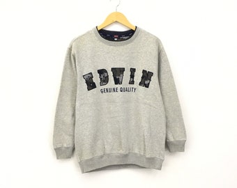 Zeldzaam! Edwin Echte kwaliteit groot logo borduurwerk Spelout vintage sweatshirt ronde hals trui trui stijl modeontwerper / maat medium