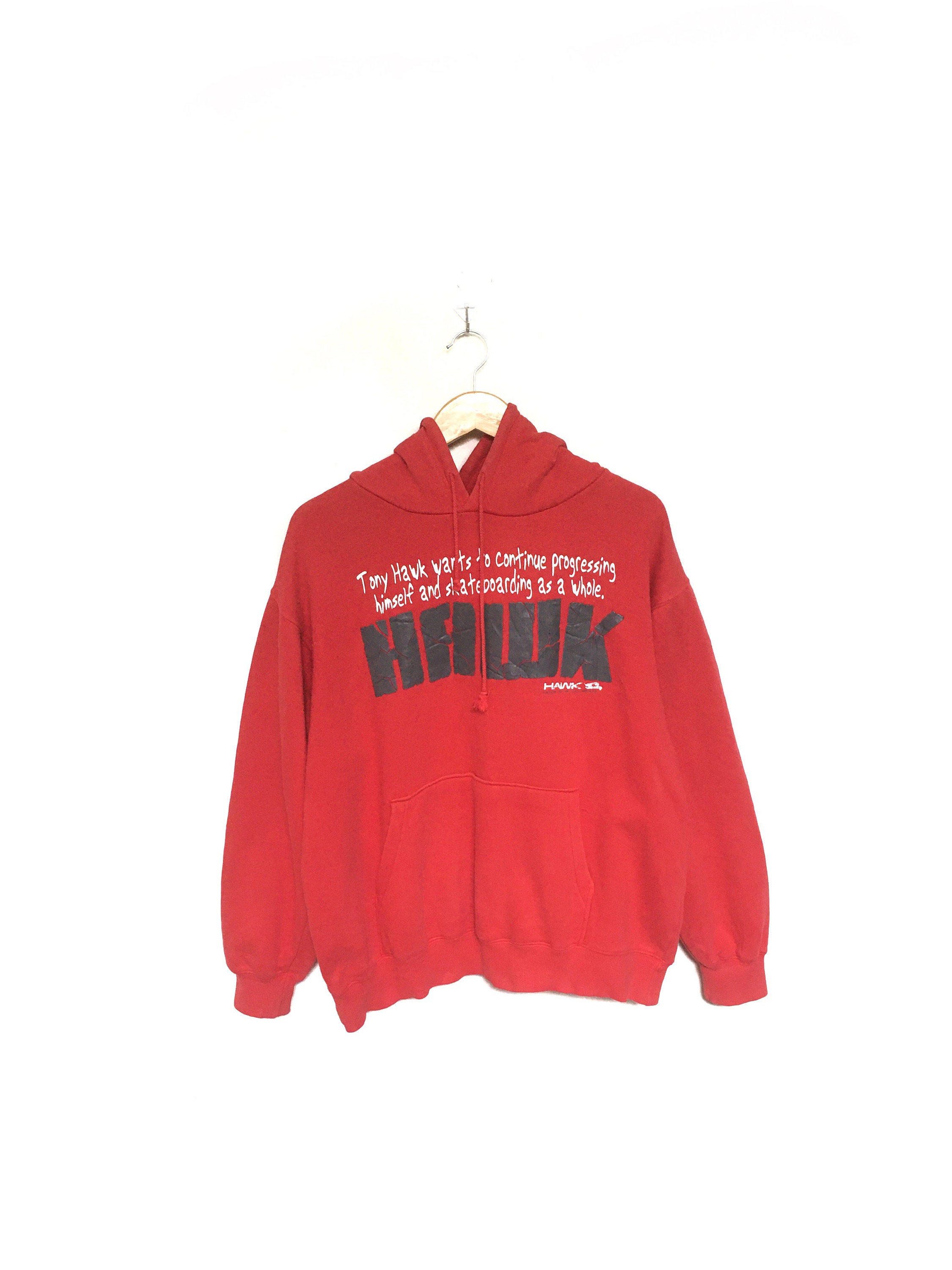 Rare! Hawk Tony Hawk Skateboarding Big Logo Embroidery Hoodies