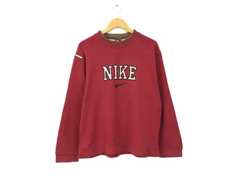 Rare! Nike Swoosh 90s Big Logo Embroidery Spellout Crewneck Sweatshirt Jumper Pullover Sweater Vintage Sportswear Streetwear / Size Medium