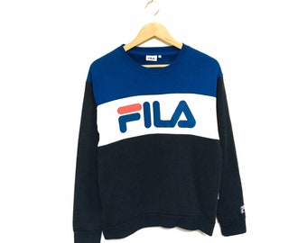¡Raro! Sudadera Fila con logo grande y bloques de color, cuello redondo, jersey, estampado, ropa deportiva, streetwear, casual, Fila Bj Bjorn Borg Fashion / Talla grande