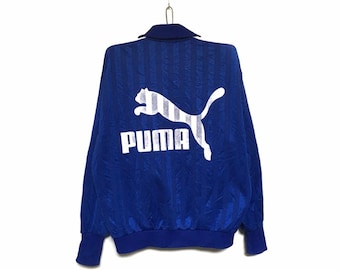 Rare! Puma Big Logo Spellout 90s Jacket Sweater Pullover Sweatshirt Full Zipper Puma Germany Style Fashion Streetwear Designer / Size Large