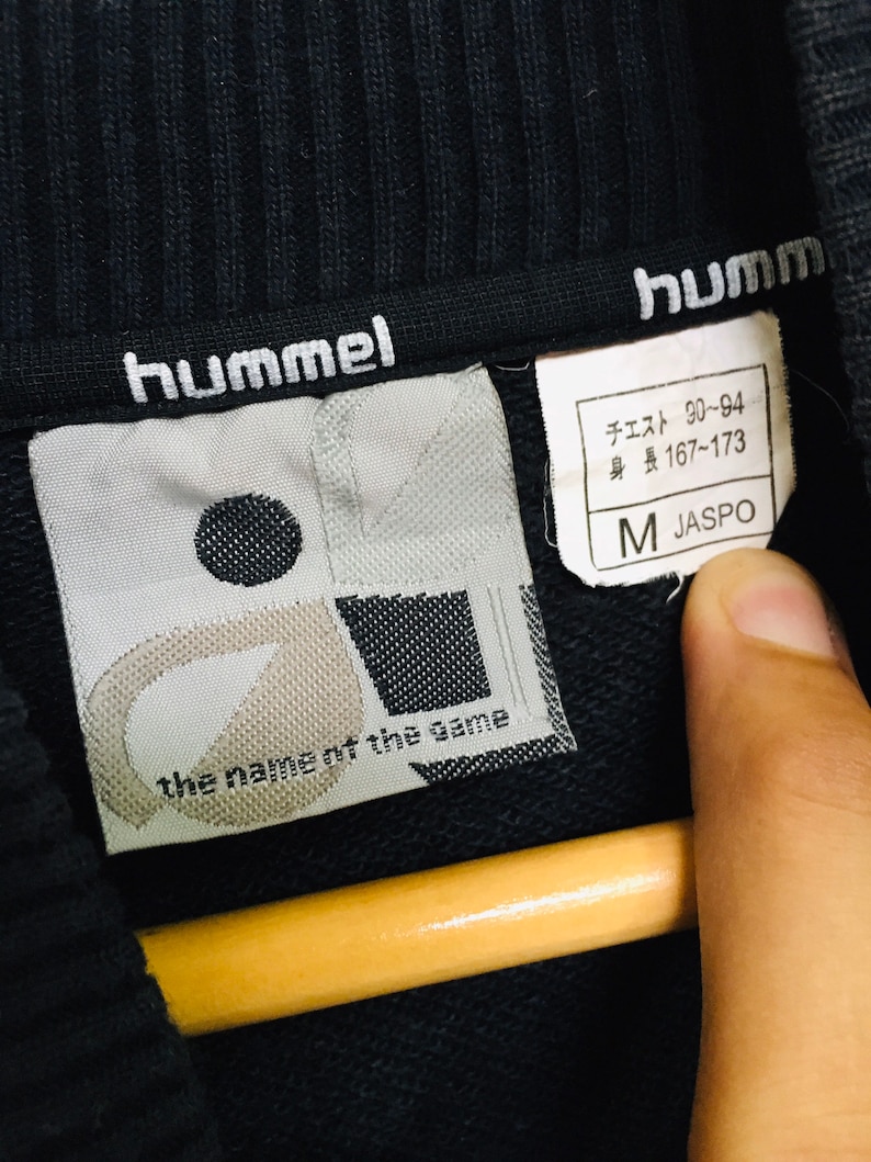 Hummel Big Logo Embroidery Spellout Varsity Jackets Button Pullover Sweatshirt Sweater Vintage Style Fashion Designer Size Medium Rare